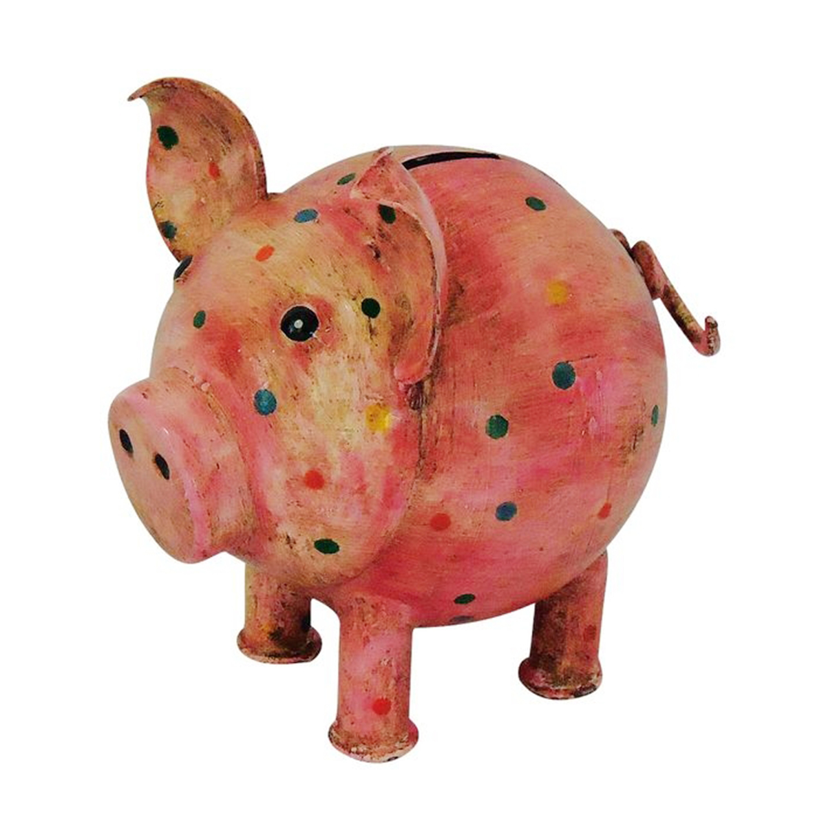 Sparschwein mit Punkte, lustiges Metallschweinchen used look, 16x16cm