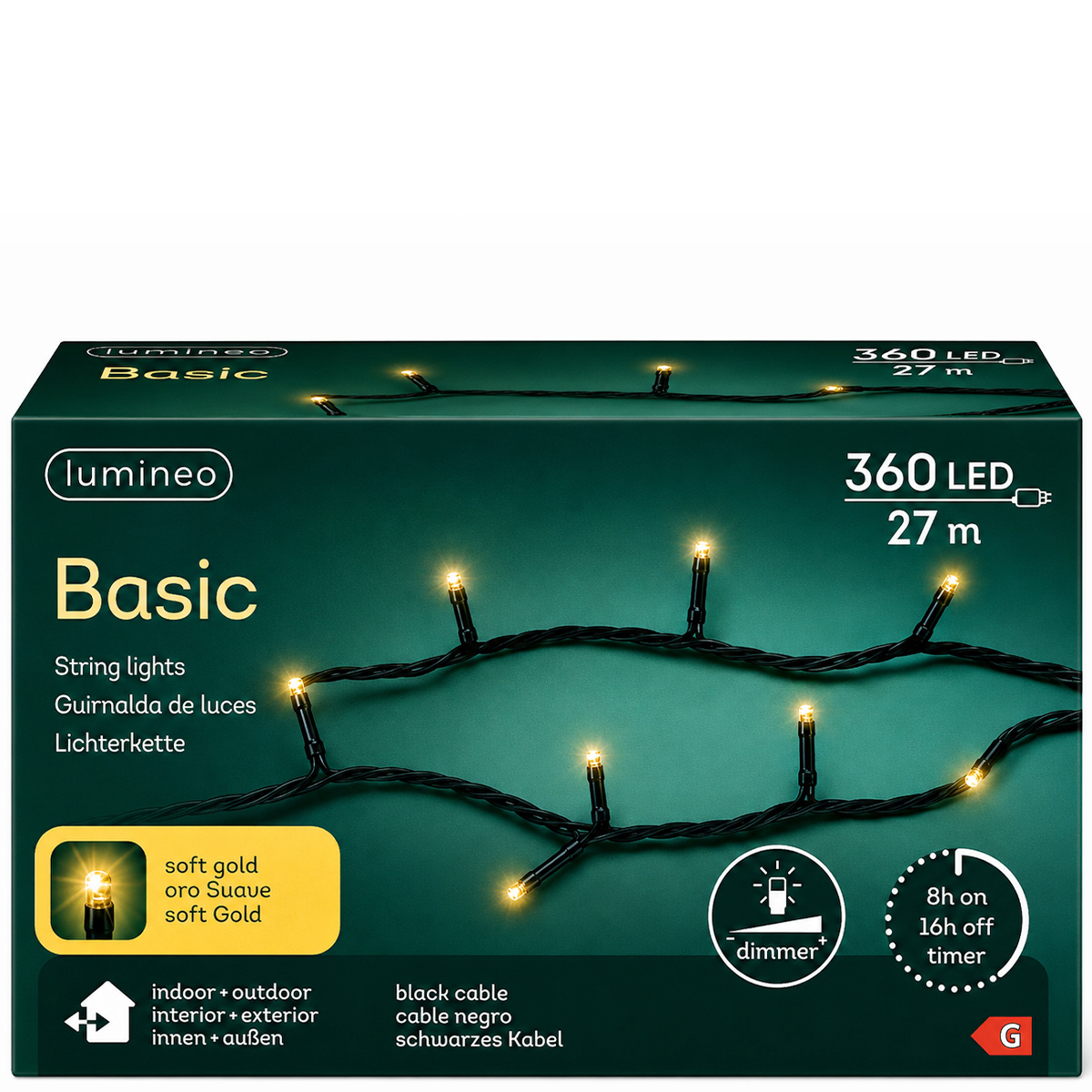 LED Lichterkette, Softgold, 360 LED, 27 Meter, Outdoor, Lumineo