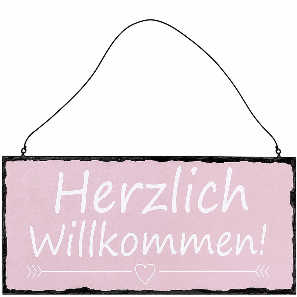 Metall-Schild mit Schriftzug: Herzlich Willkommen, rosa