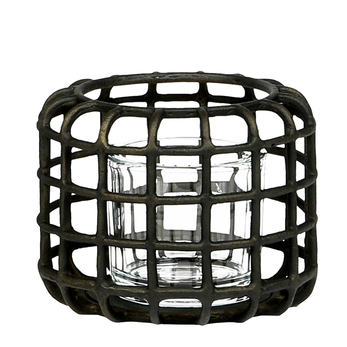 Windlicht Gitteroptik Zenon, Kerzenhalter antik look bronze, 12cm, WMG Grünberger