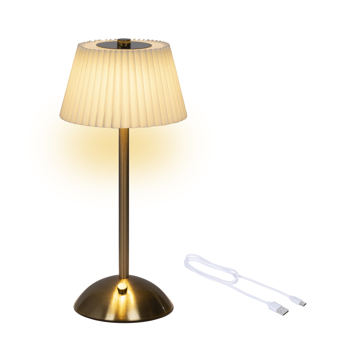 LED Tischlampe Faltenoptik, Creme-Gold, wiederaufladbar, dimmbar, 30 cm