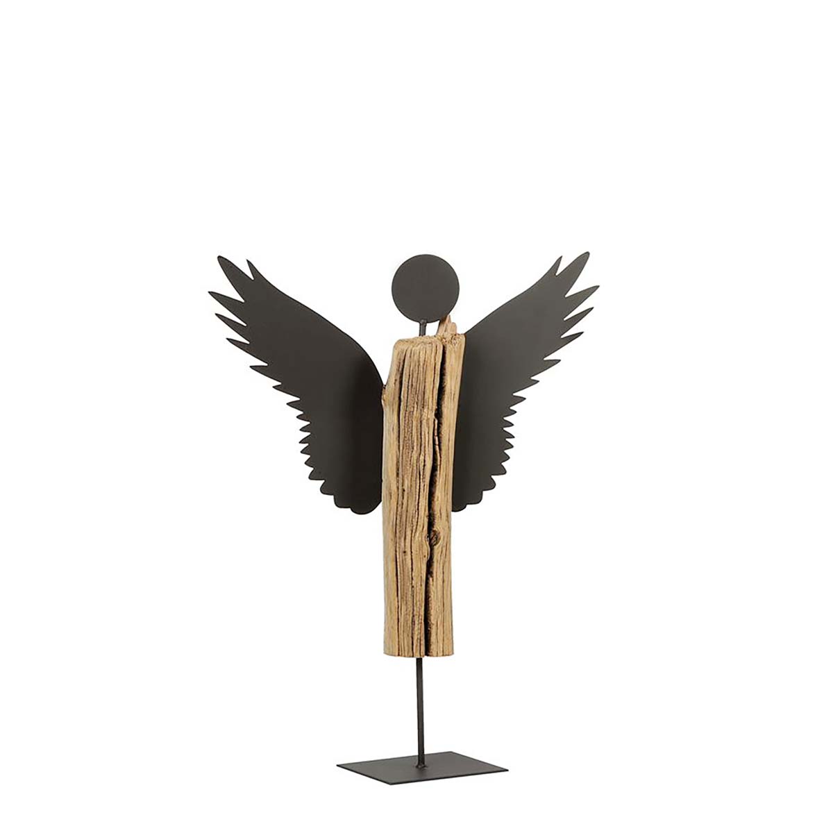 Deko Engel Thaddäus, Naturholzengel mit Eisenflügel, 50cm, WMG Grünberger 