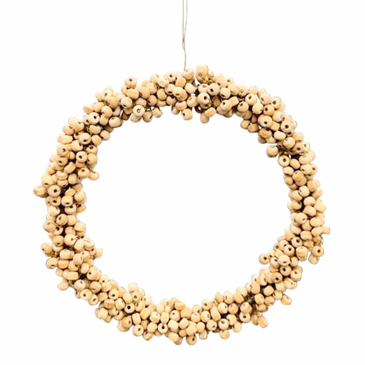 Deko Perlenkranz natur, Kranz aus Holzperlen, Ø15cm