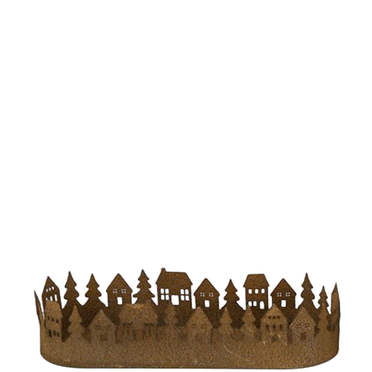 Metallschale Häuser und Bäume, länger ovaler Kerzenhalter, .....cm