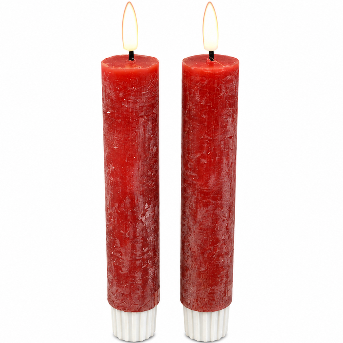 LED Stabkerze Rustikal,  Echtwachs-Kerzen Burgundrot, 2er-Set, 13cm