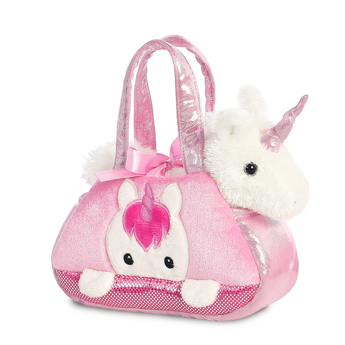 32795_01K1JMZ53V0N6H4MYXWXJH244Gw8fYXp8hkol65 Plüsch Tasche mit Stofftier Einhorn weiß, Fancy Pals, Peek-a-Boo, 20cm, Aurora World