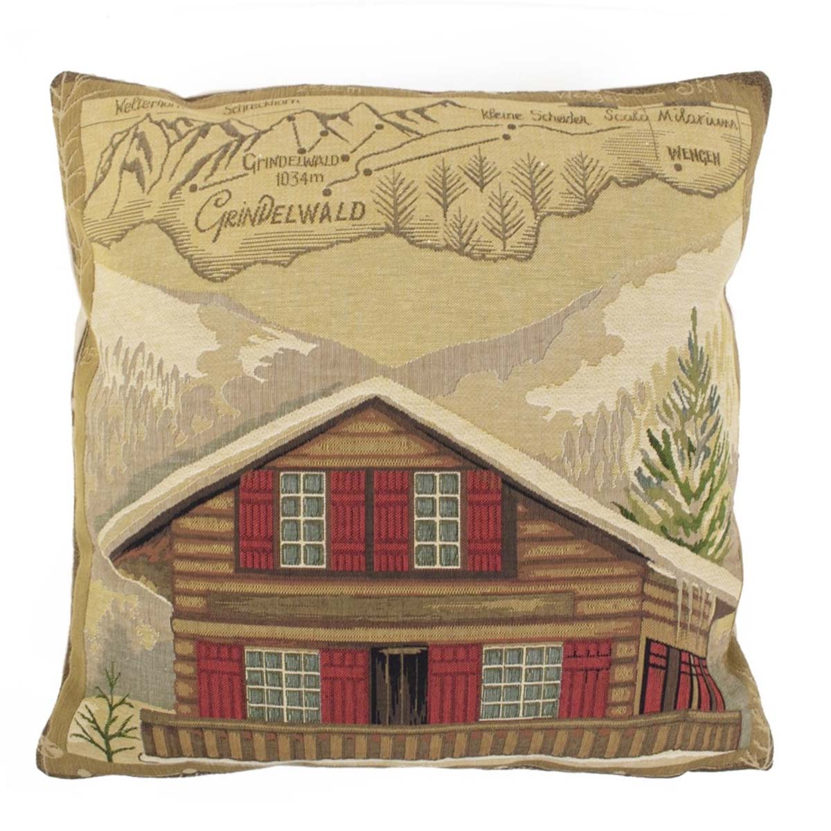 Gobelin Kissen Berghütte, Chalet Grindelwald, 45x45cm, Mars & More