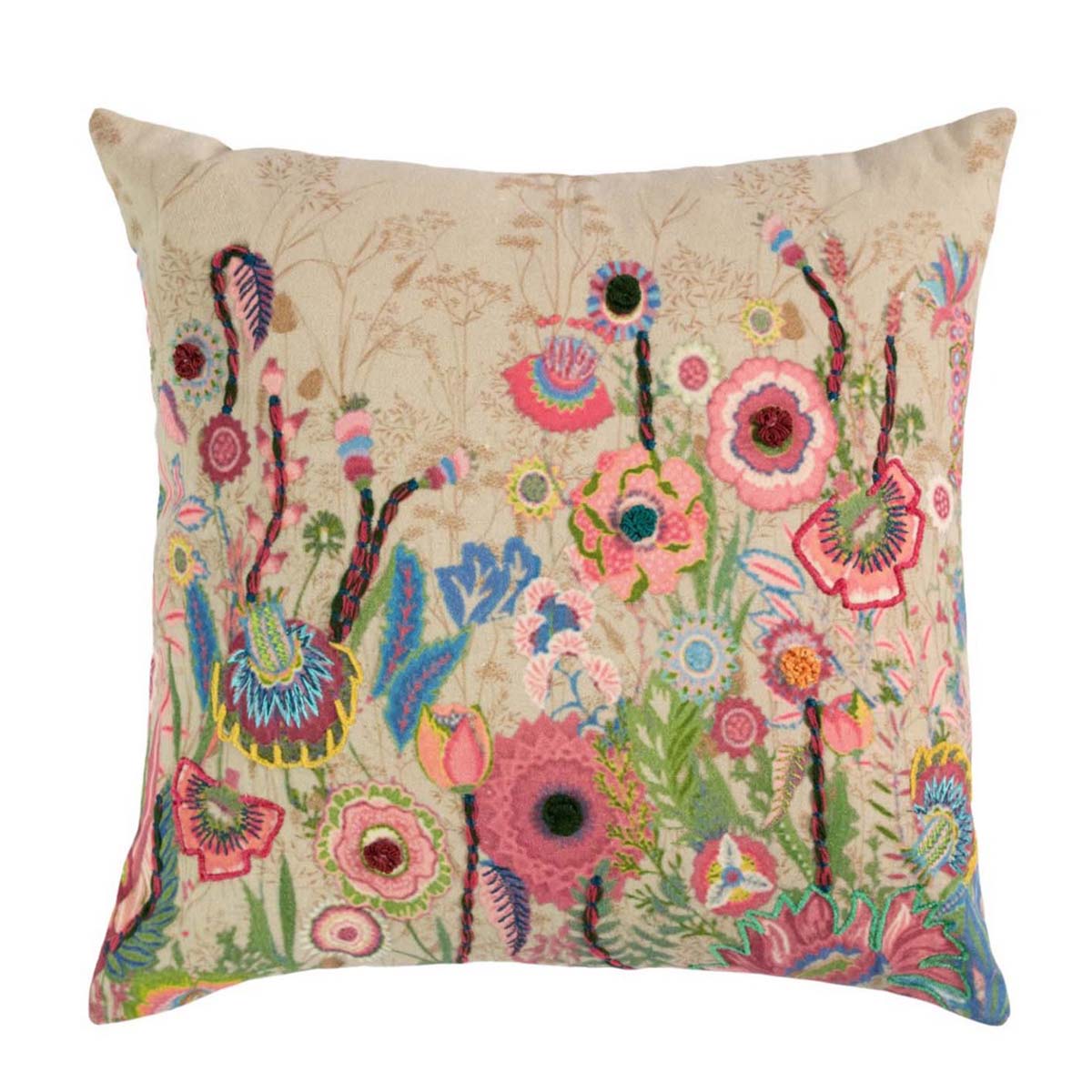 Baumwoll Kissen Wildblumen bestickt, rosa-bunt-Mix, 45x45cm, Mars & More  