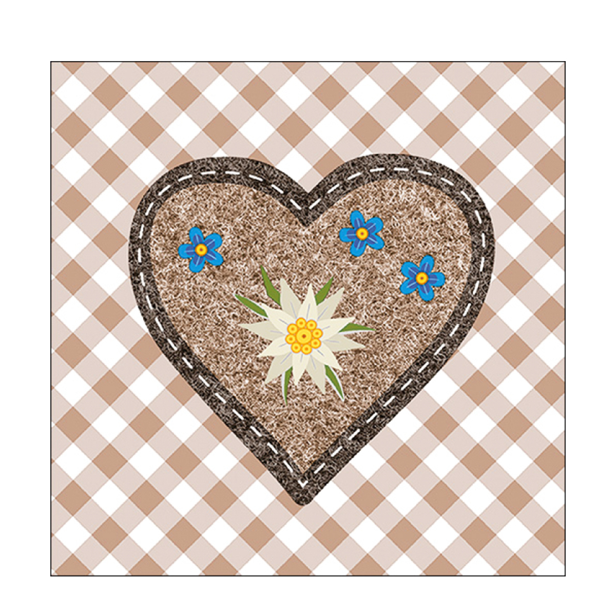 Ambiente Papierservietten Edelweiß im Herz braun kariert, 33x33cm