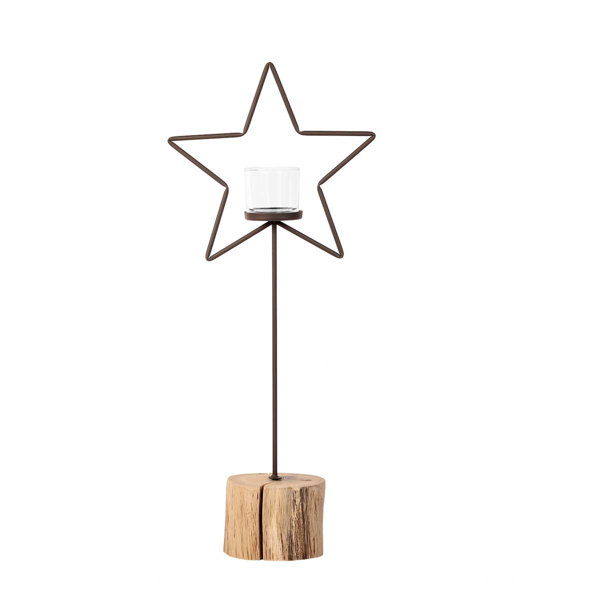 Windlicht Weihnachtsstern, Eisenstern auf rustikalem Holzfuß natur, 75cm, WMG Grünberger