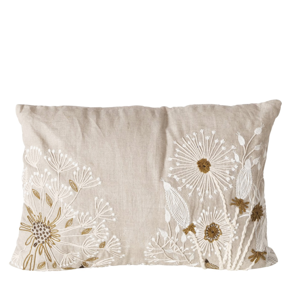 Baumwoll Kissen Finna, Blumenkissen beige, weiß bestickt, 60x40cm, Boltze Home Collections
