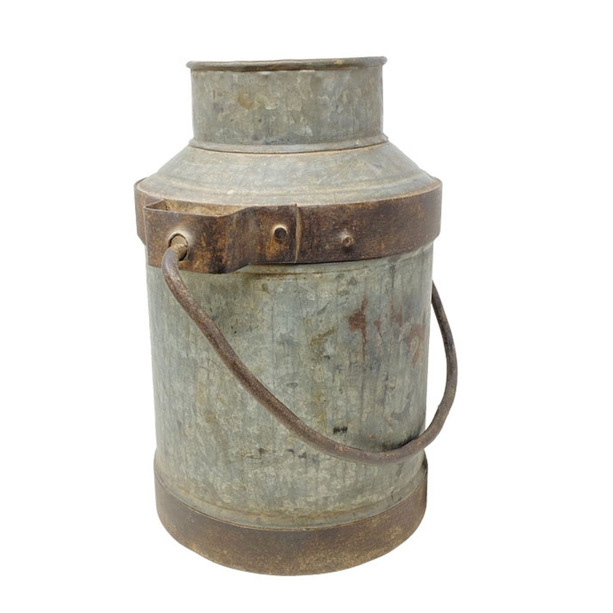 Deko Milchkanne Antik, Metallkanne mit Henkel im Antik-used look, silbergrau-rost, 36cm