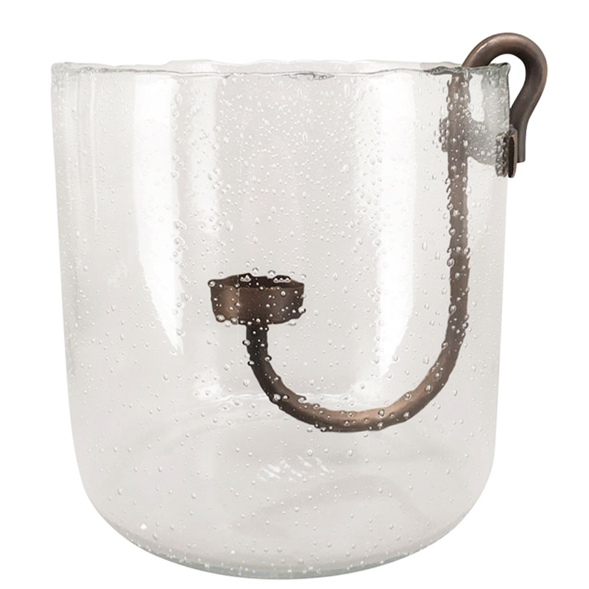 Deko Windlicht Verre, rustikales Glaswindlicht mit abnehmbaren Kerzenhalter aus Metall, 20cm