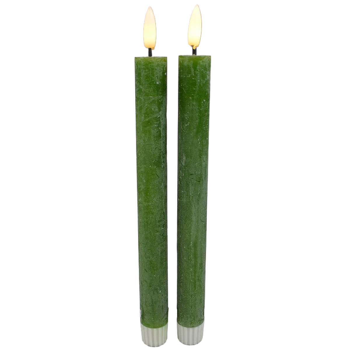LED Stabkerze Rustikal, Echtwachs-Kerzen Dunkelgrün, 2er-Set, 21cm