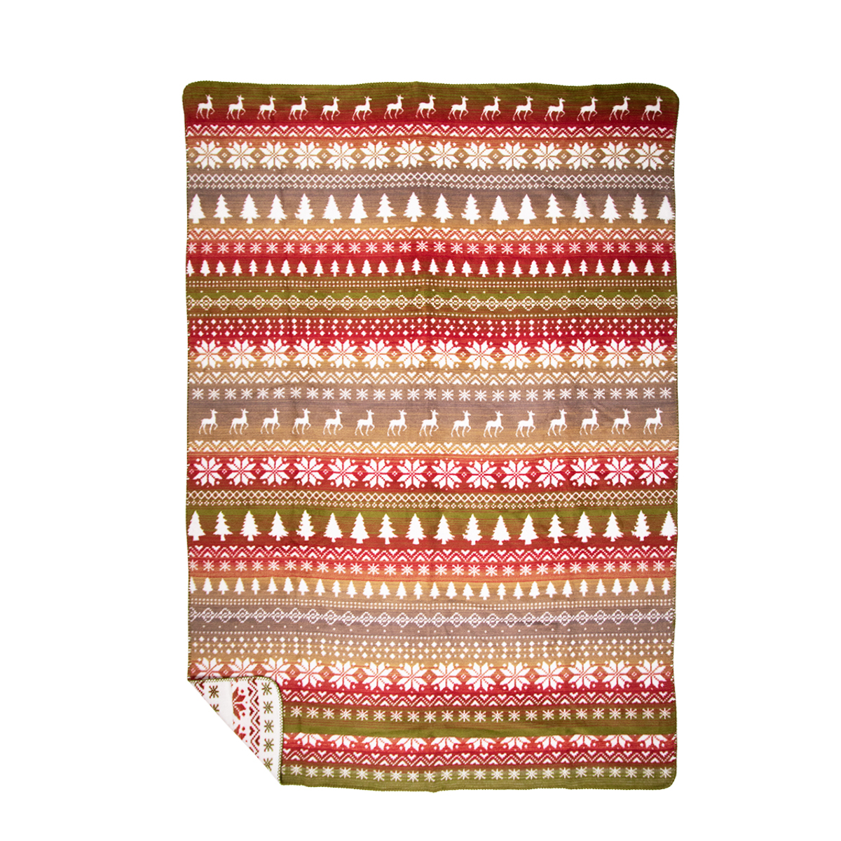 Fleecedecke Nordisch, Wendedecke Plaid Hirsch und Wald rot-grün, 150x200cm, Mars & More