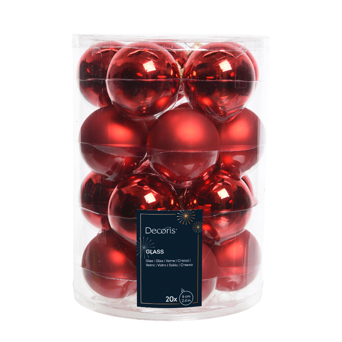 Weihnachtsbaumkugeln aus Glas, weihnachtsrot glanz/matt, Ø6cm, 20St/Box, Decoris