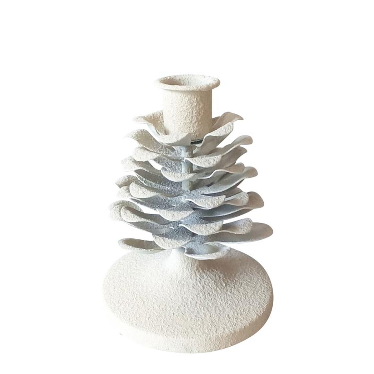 281640_01K5Y0EW2H7PPD6MM794NQ6M2Q Deko Kerzenhalter Zapfen weiß used look, Stabkerzenhalter aus Metall, 11cm