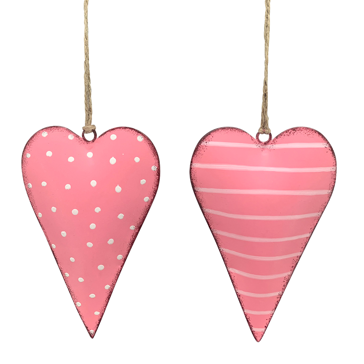 Deko Herz gepunktet oder gestreift, Metallherz rosa-weiß, 13cm, Hänger