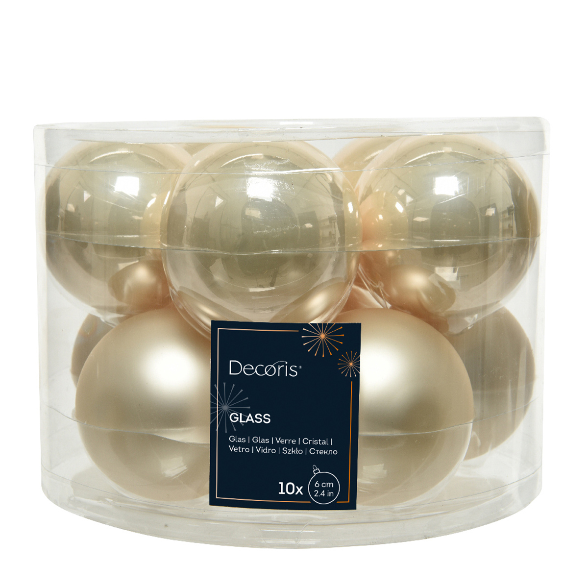 Weihnachtsbaumkugeln aus Glas, perle emaille/matt, Ø6cm, 10St/Box, Decoris