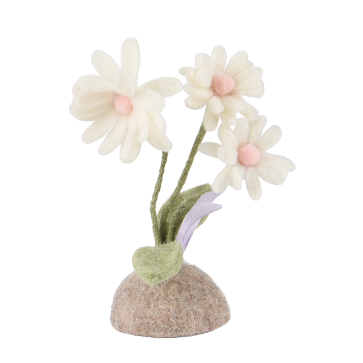 Deko Blume aus Filz, Filzblume weiß auf Filzsockel, 20cm