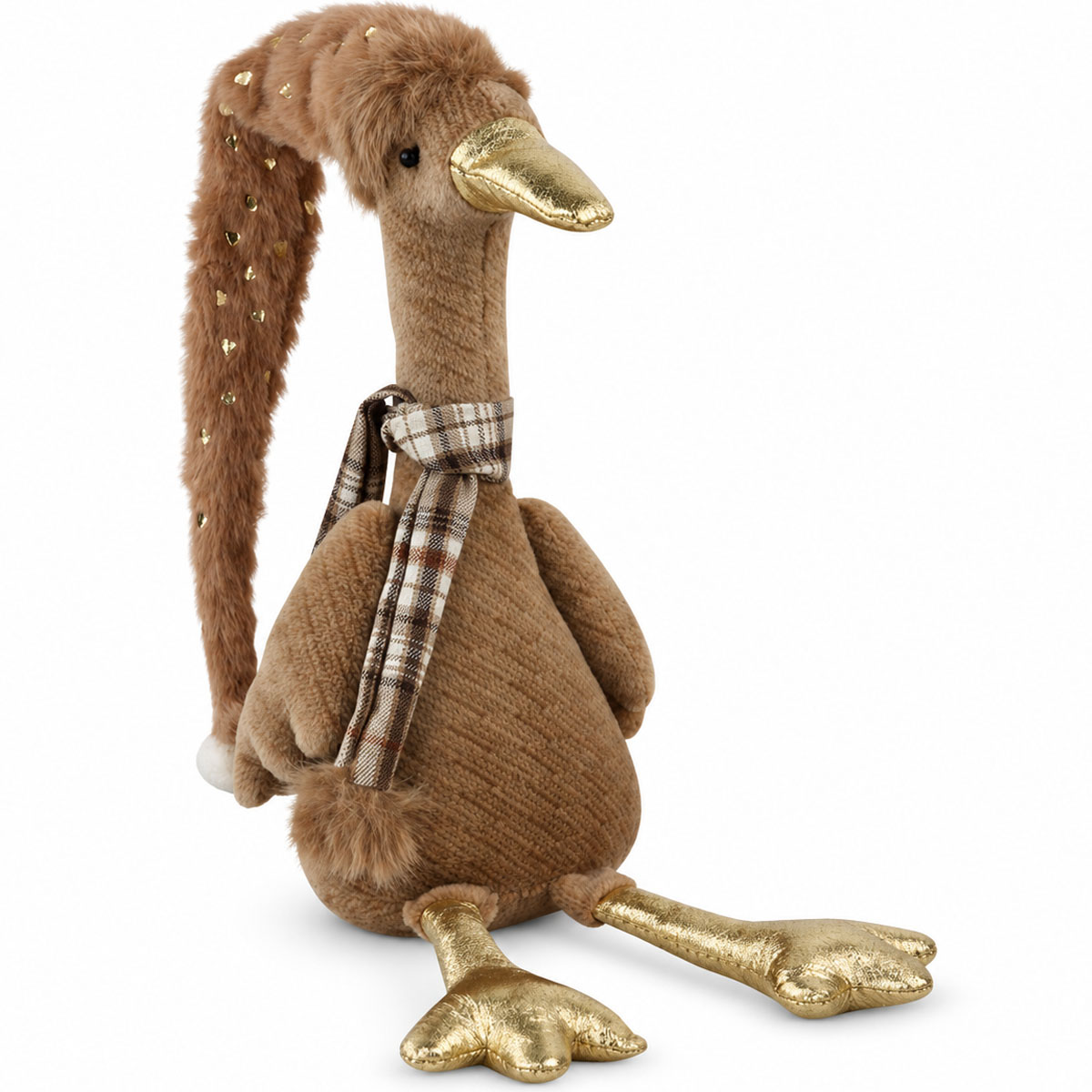 Plüschtier Weihnachtsgans, braune Stoff-Gans mit Mütze und Schal