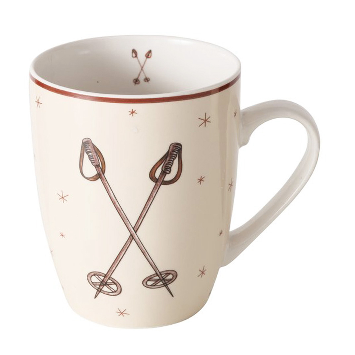 Becher Mountains Skistöcke, Keramikbecher Winter, mit Henkel, 350ml, Boltze Home Collections