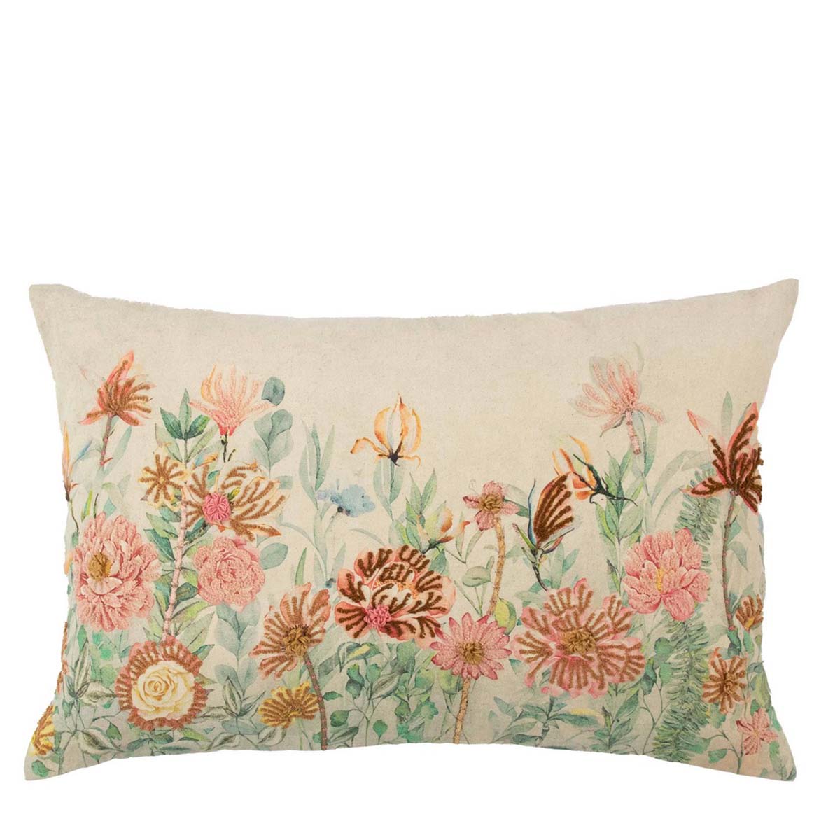 Baumwoll Kissen Wildblumen bestickt, Chrysanthemen rose, 40x60cm, Mars & More