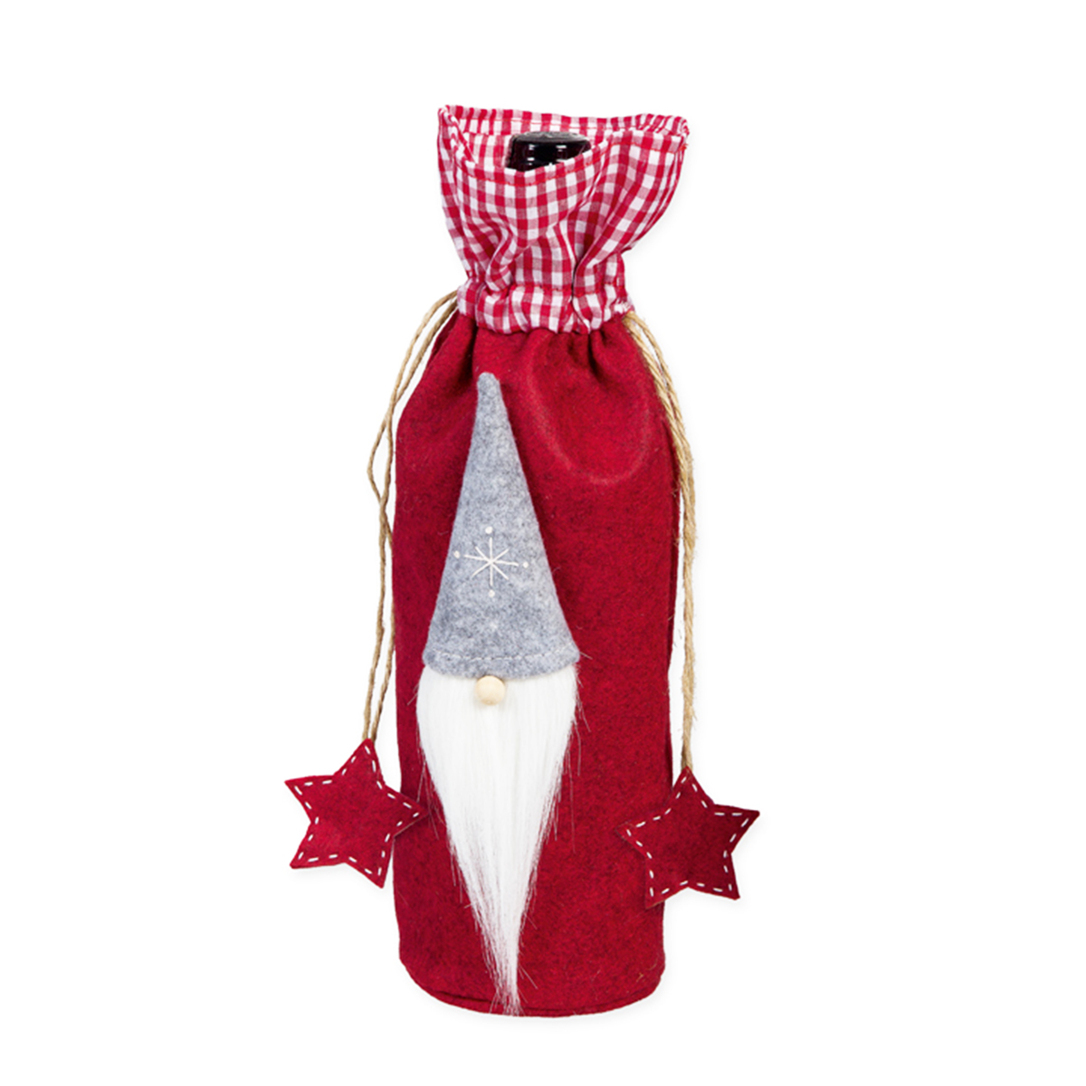34093-300-77_01J82Y7246XSGFKEJEP21SH35ZCtQMME1ti139E Deko Flaschentasche Wichtel Weihnachtszwerg, Filztasche mit Wichtel und Sterne, rot, 30x8cm, Halbach