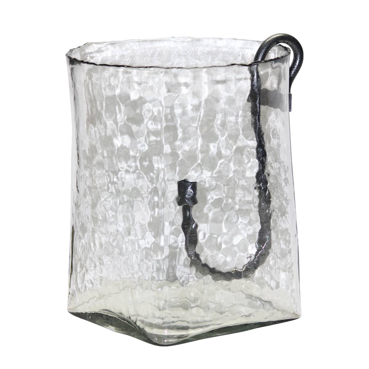 Deko Windlicht Verre eckige Form, Glaswindlicht mit abnehmbarem Stabkerzenhalter aus Metall, 25x25x3