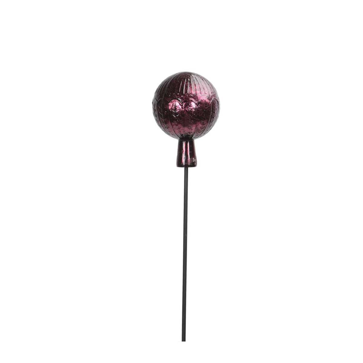 Gartenstecker Rosenkugel, Glaskugel bordeaux mit Muster, 118cm