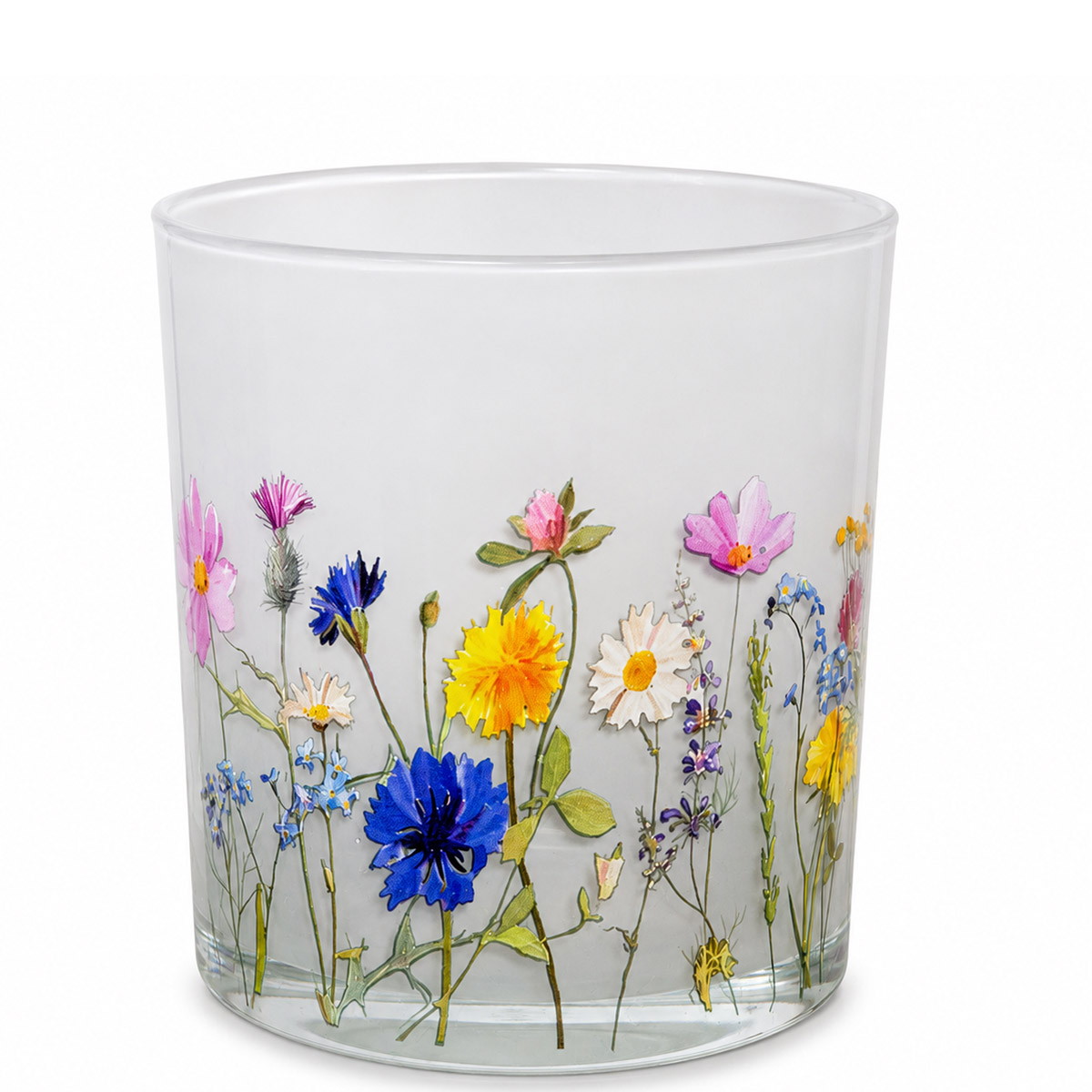 Windlicht Blumenwiese - Glaswindlicht mit Wildblumen und satiniertem Glas