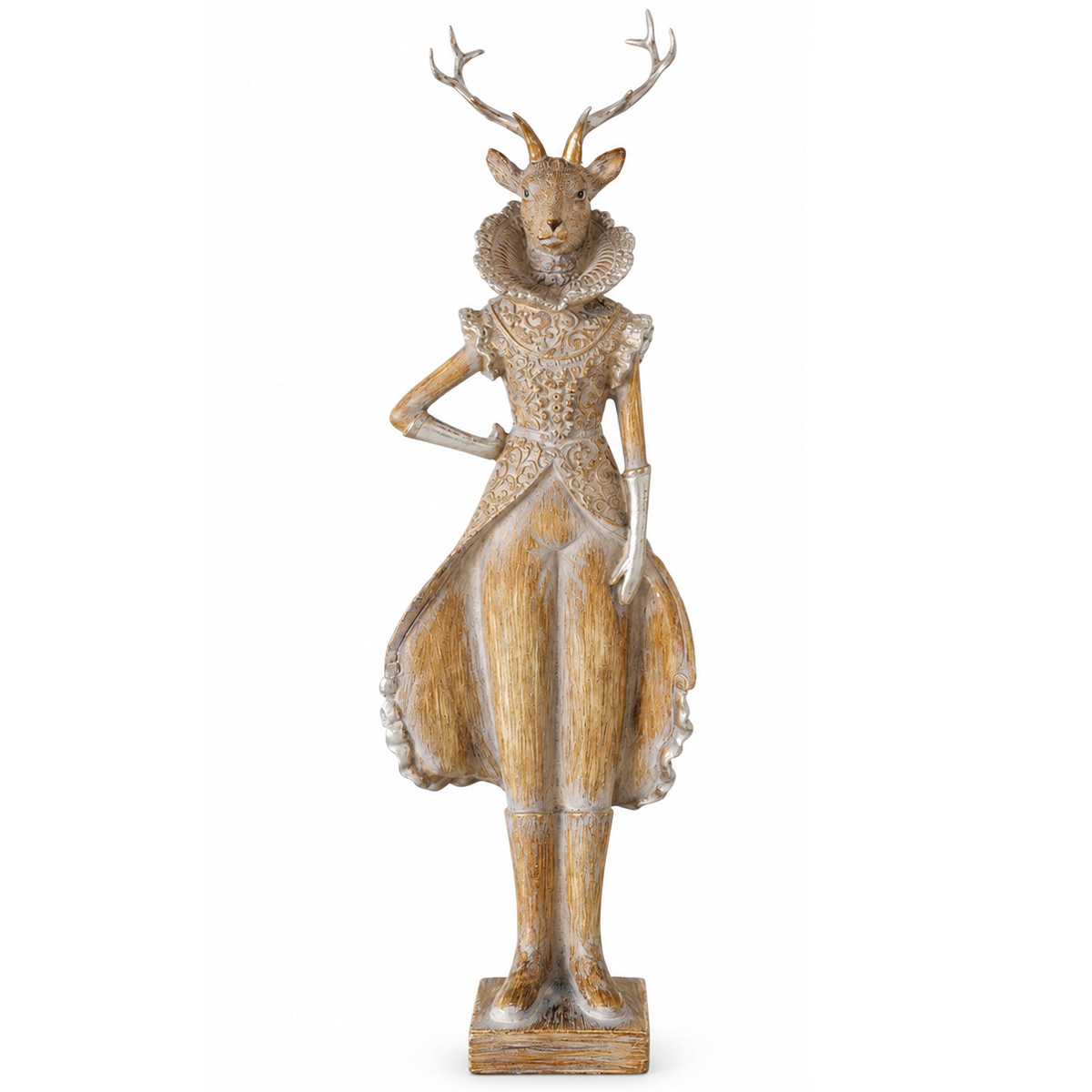 Deko Hirsch Jenno, edler Winterhirsch im Kleid, Braun-Gold, 42cm