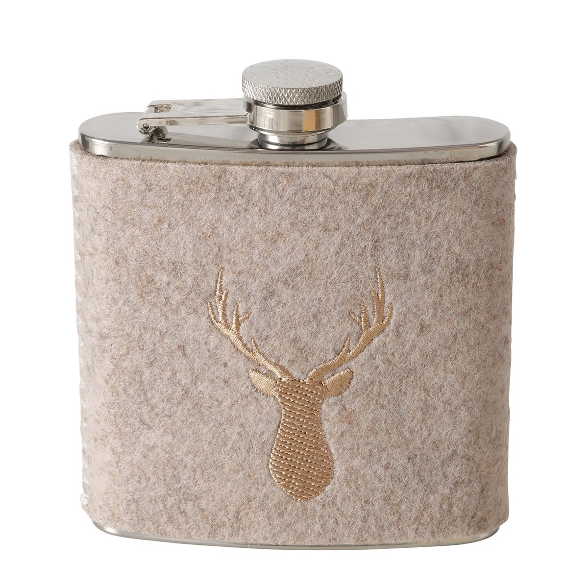 Trinkflasche Hirsch Vilbert, Flaschmann aus Filz mit Hirschkopf Mitte, 11x9cm, Boltze Home Collections