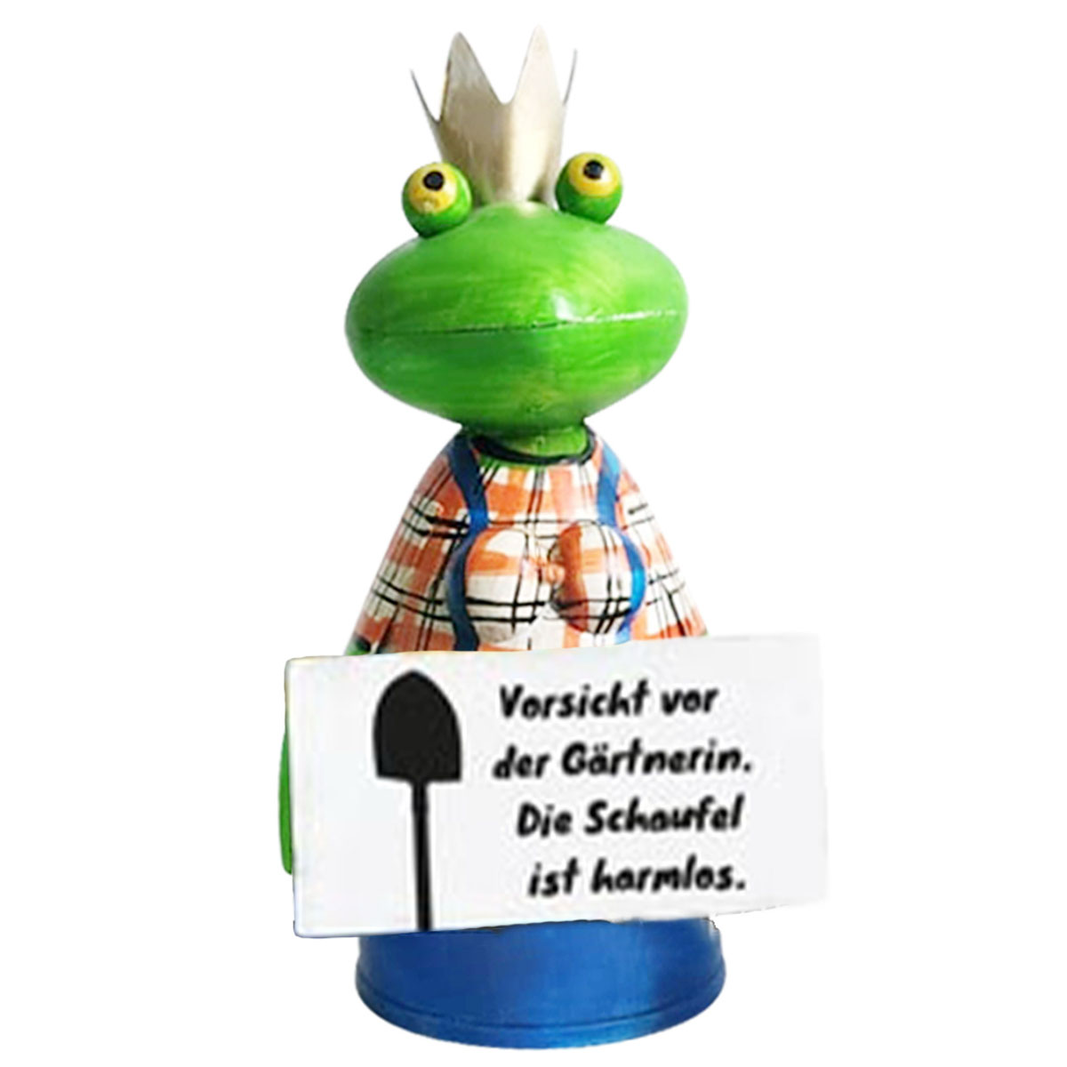 Zaunhocker Frosch Gärtner, Metallfrosch mit Spruch: Vorsicht vor der Gärtnerin..., 14x21cm