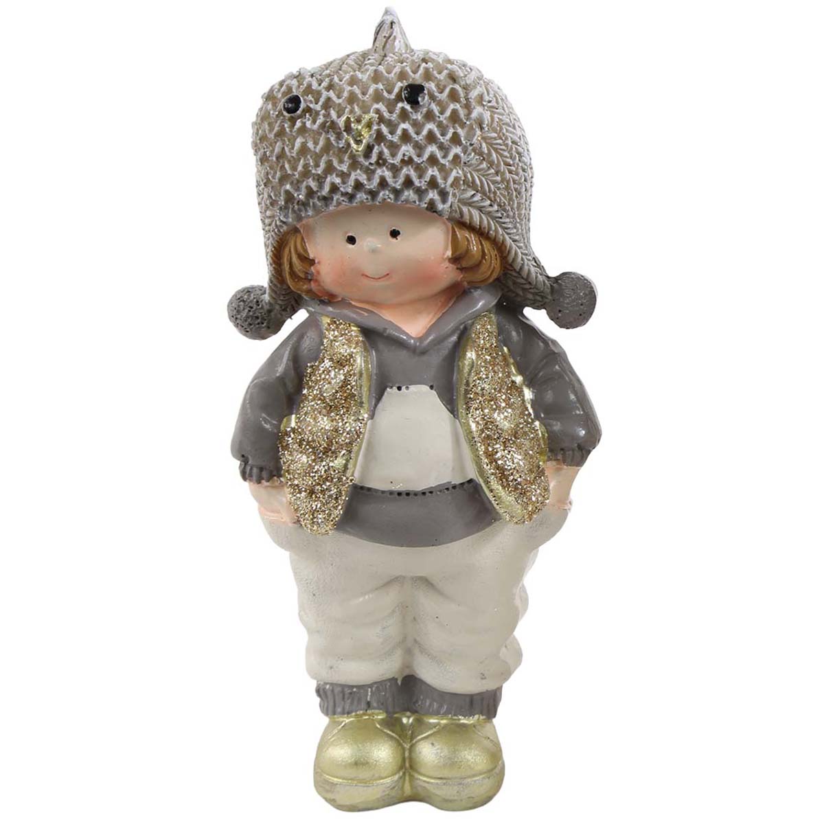 Deko Winterjunge mit Pullover und Weste, 12cm