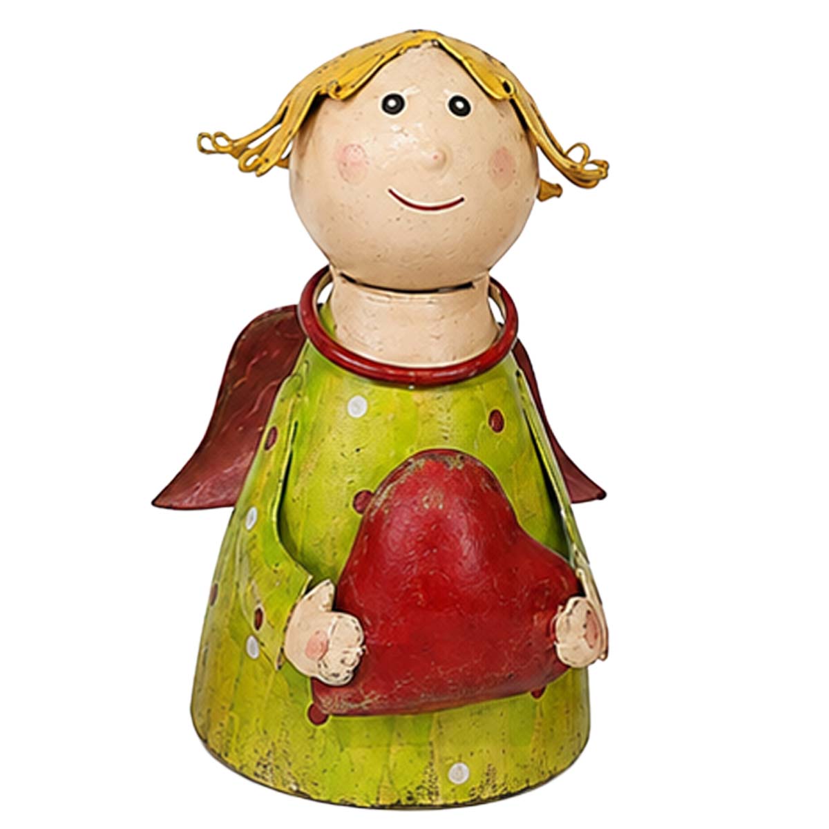 Zaunhocker Engel Schutzengel Used Look, Metallengel mit Herz und grünem Pünktchen-Kleid, 15cm