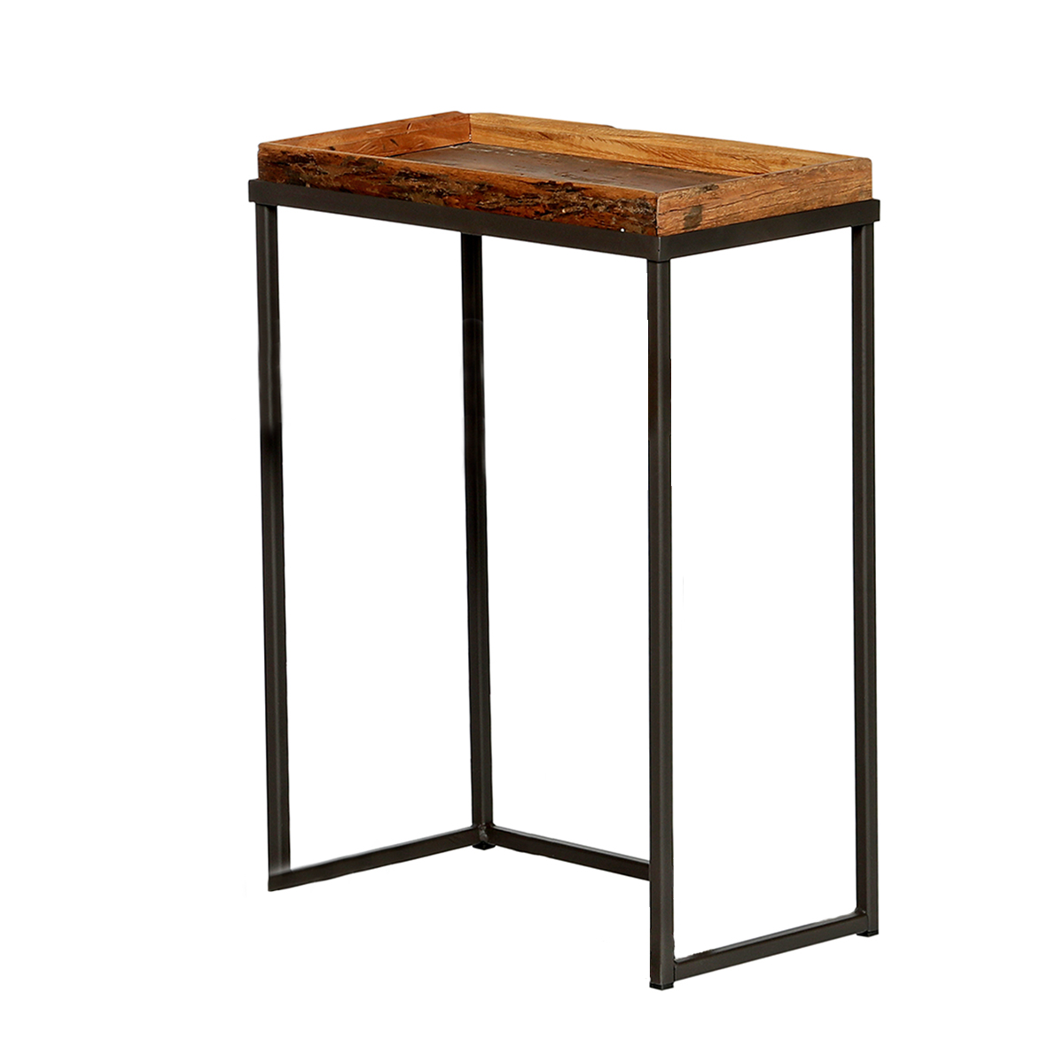 Beistelltisch Talara, rustikaler Tablettisch, Konsole, Eisengestell mit Altholztablett, 60cm, WMG Grünberger 