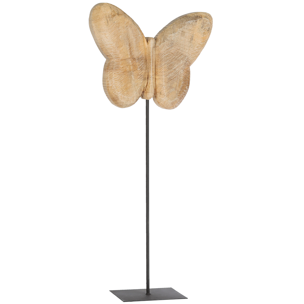 Deko Schmetterling Naturholz sägerau, Holz-Schmetterling auf Ständer, 110cm, WMG Grünberger