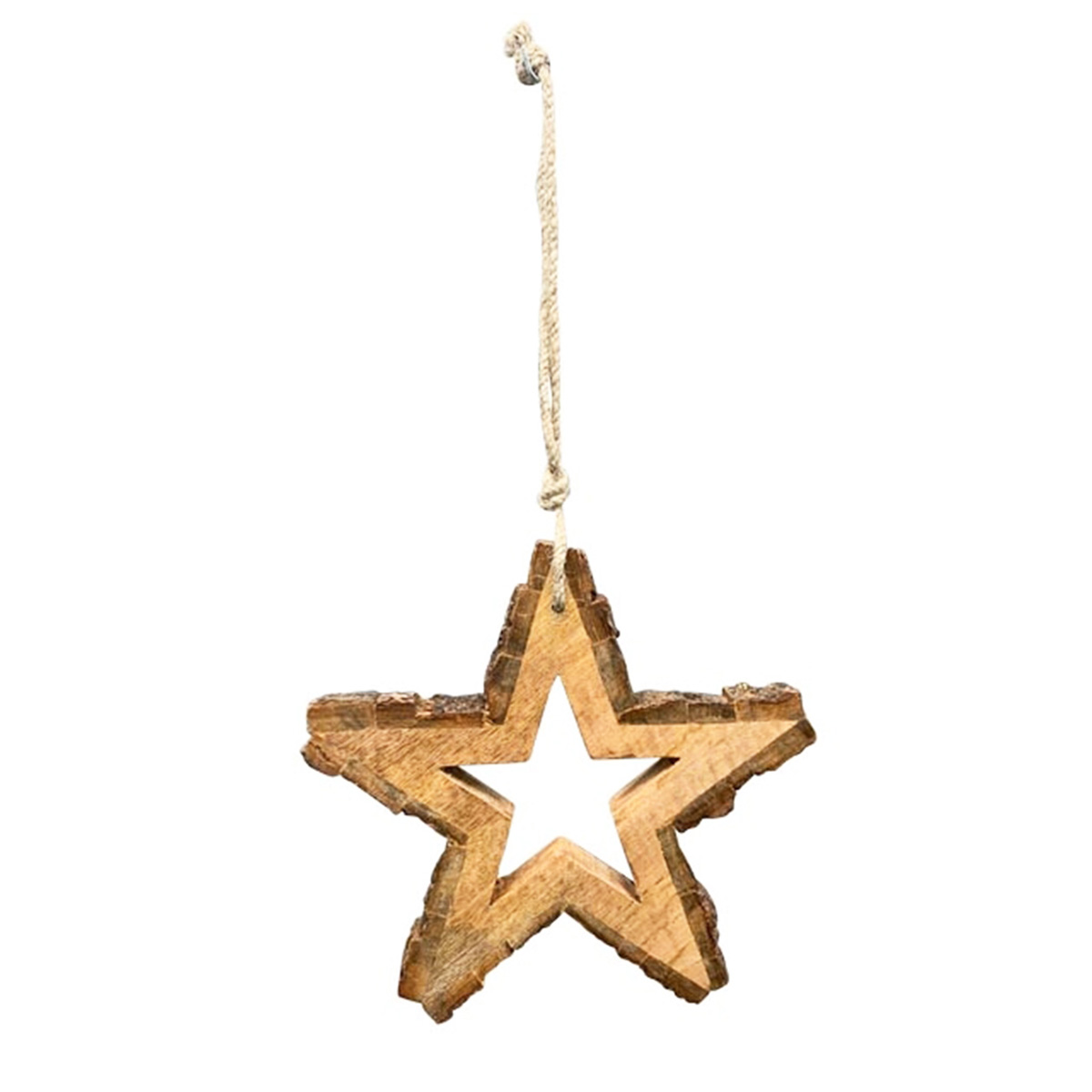 Deko Stern Naturholz, Holzstern mit Rinde, Weihnachtsstern, 23x21cm, Hänger