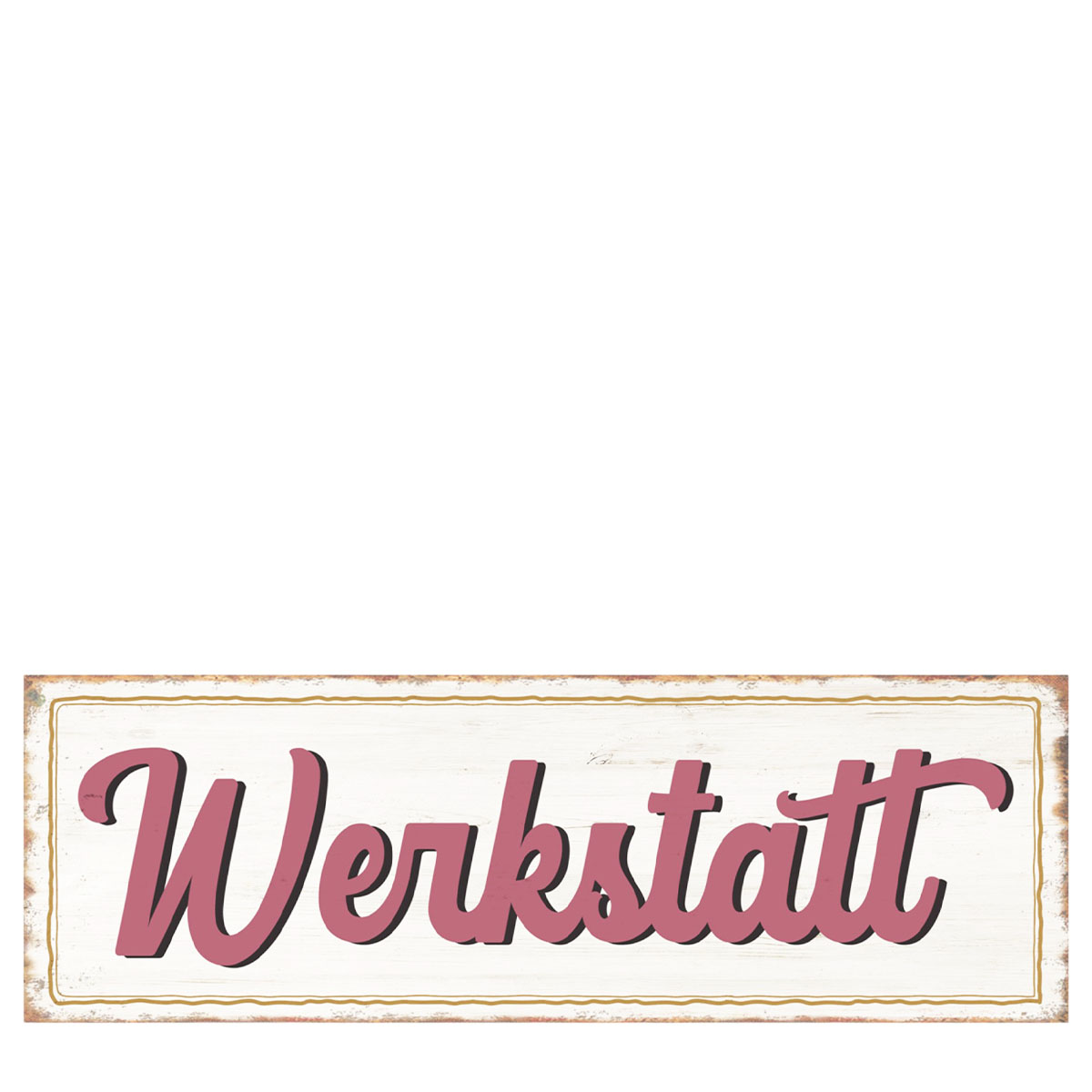 052-1051_01JRJES8A6WS1FAX6C6NA8B22YIYFfu3rSoRsKO Metall Schild mit Spruch: Werkstatt, 30x10cm, Gerrys Garden