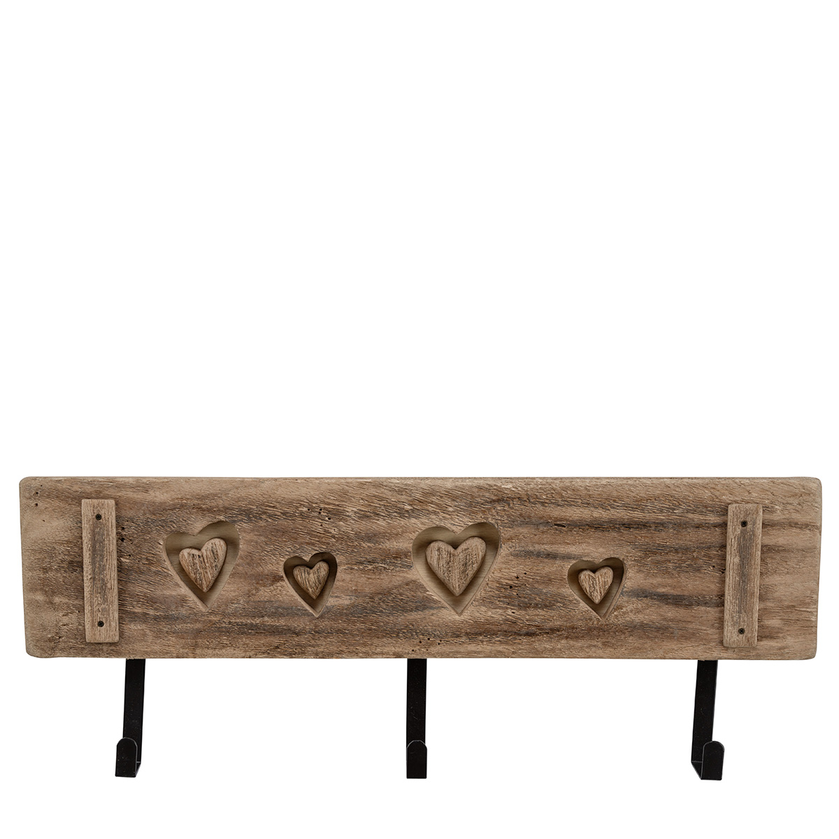 Garderobe aus Naturholz, Holzgarderobe mit Herzen und 3 Haken, 58cm 
