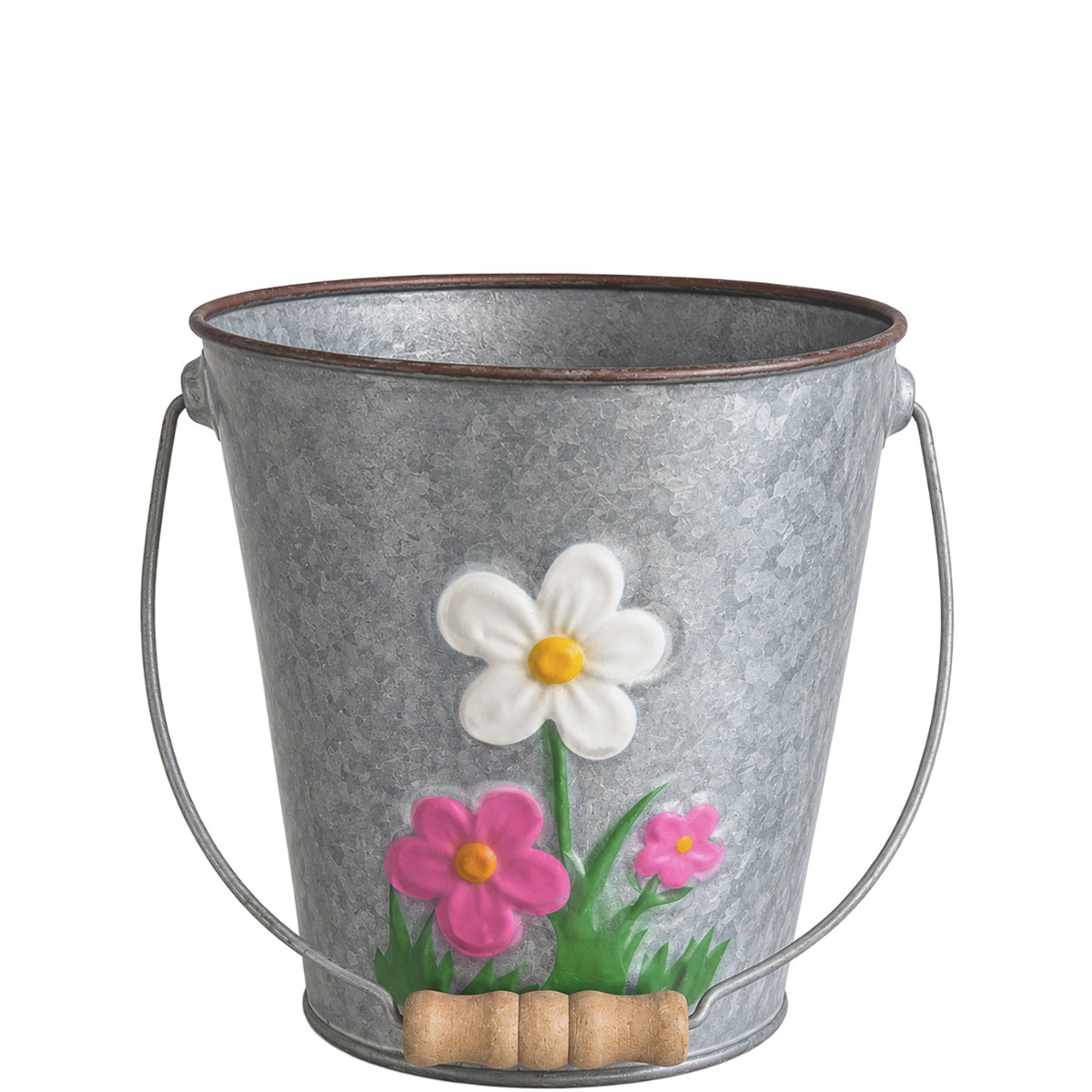 Dekorativer Zink-Eimer mit Blumenmotiv, 15cm – fröhlicher Frühlingszauber für Ihr Zuhause