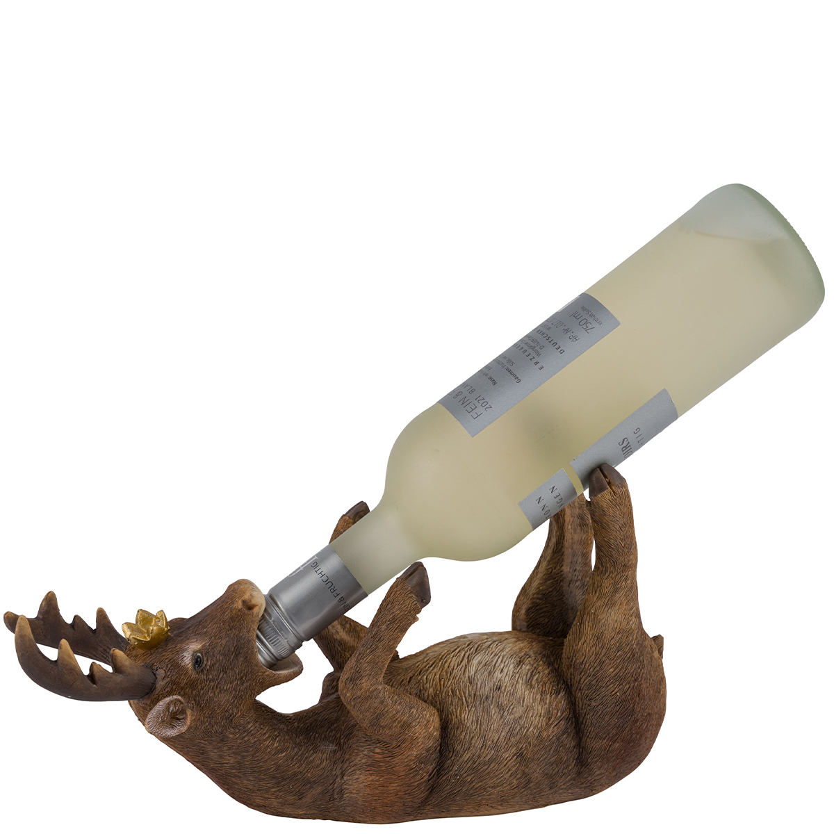Weinflaschenhalter Sauf Hirsch mit Krönchen, 30cm