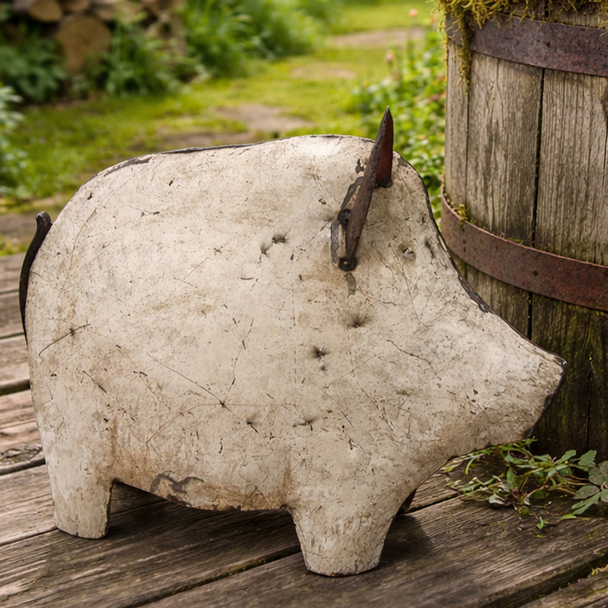 Deko Schwein used look, Metallschwein cremeweiß-grau, 53x42cm