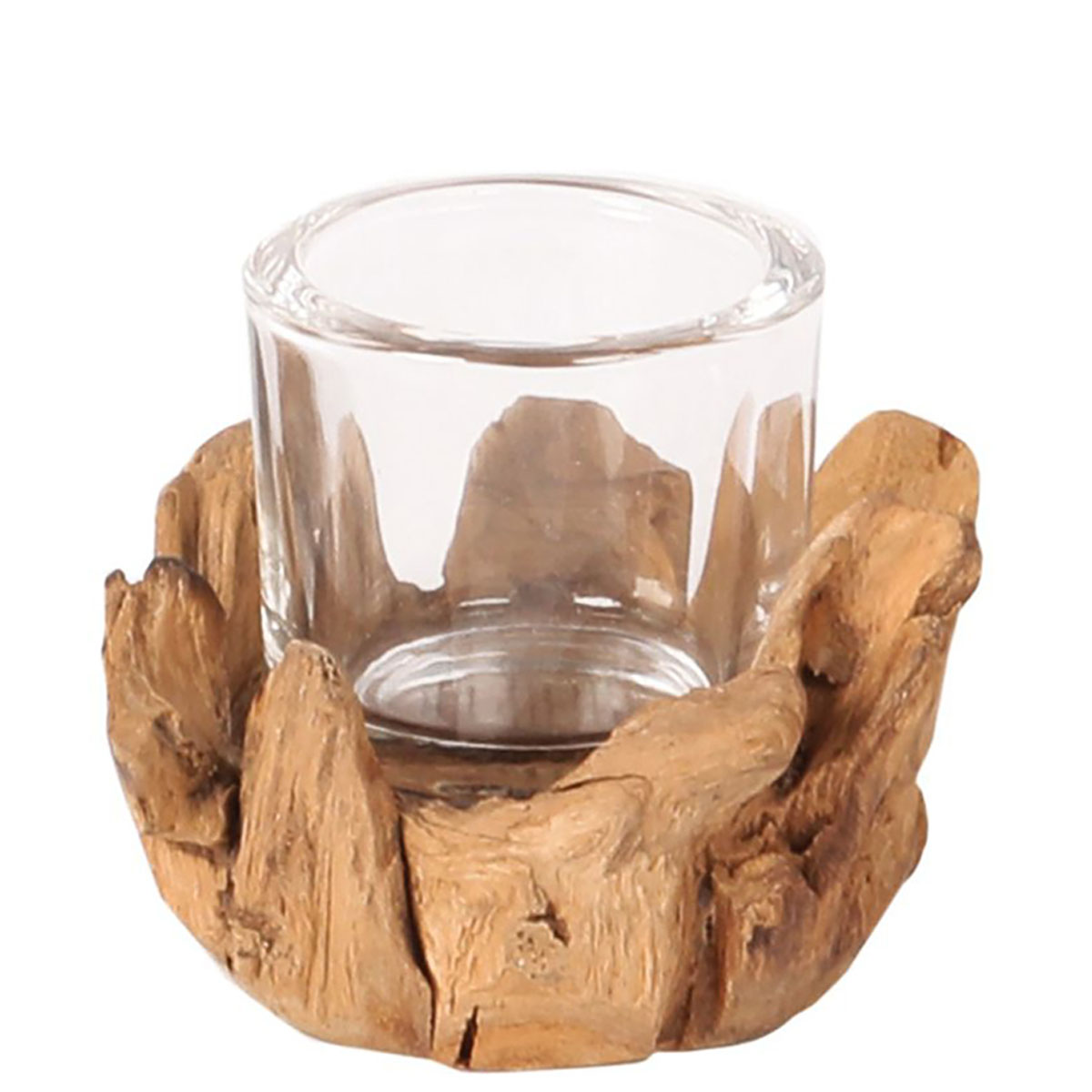 Holz Windlicht Teak, kleines rustikales Windlicht aus Naturholz, 12cm, WMG Grünberger