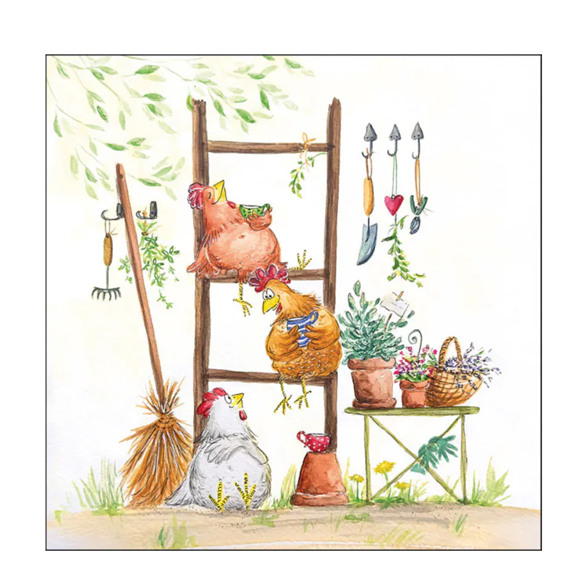 Ambiente Servietten Ostern, lustige Hühner auf Leiter, 33x33cm