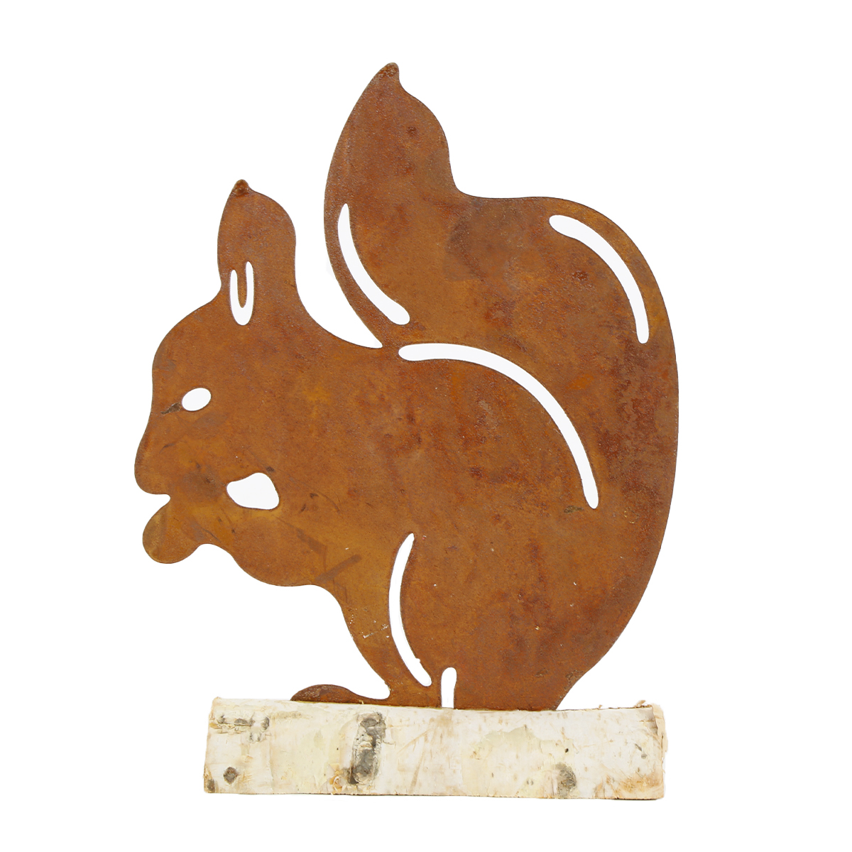 Deko Eichhörnchen auf Baumstamm, Rost Eichhörnchen auf Birkenholz, 20cm