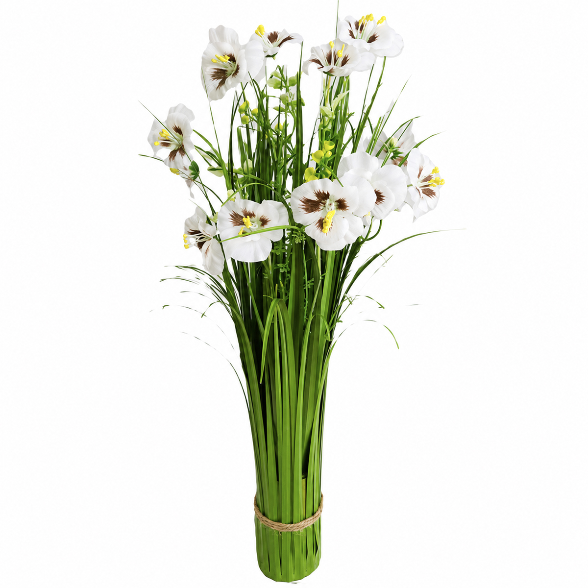 Kunstpflanze Sommerstrauß, grünes Gras mit weißen Blumen, 60cm