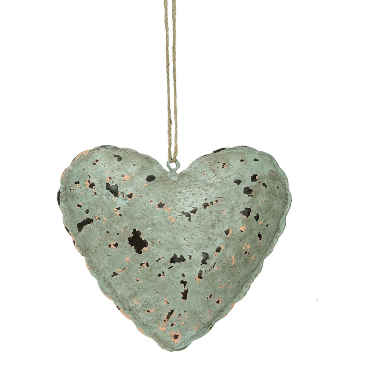 Deko Herz Antik, Metallherz grün used look gefüllt, 10x12cm, Hänger