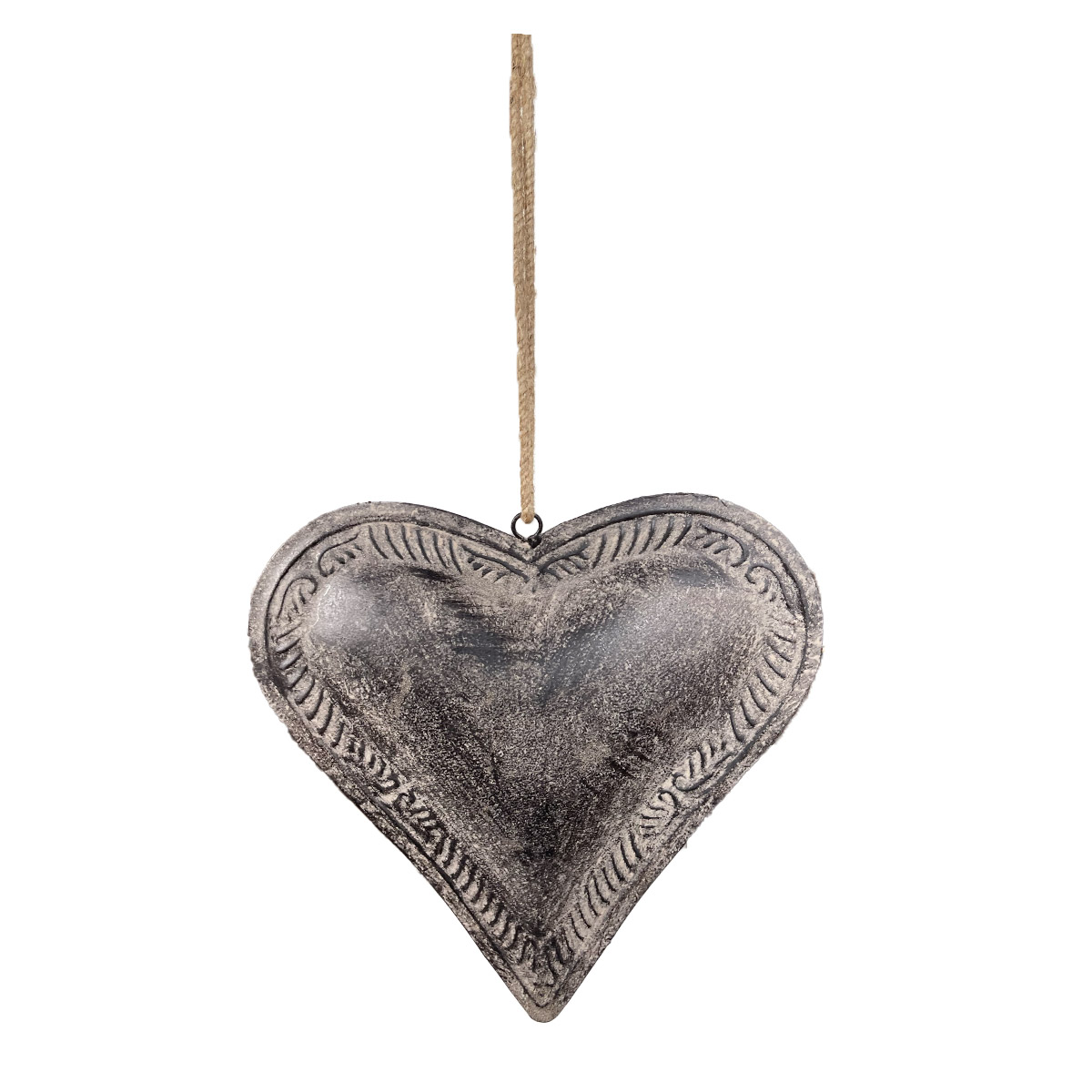 Deko Herz, Metallherz used look braun-grau, inneres Herz gefüllt, 12x12cm, Hänger